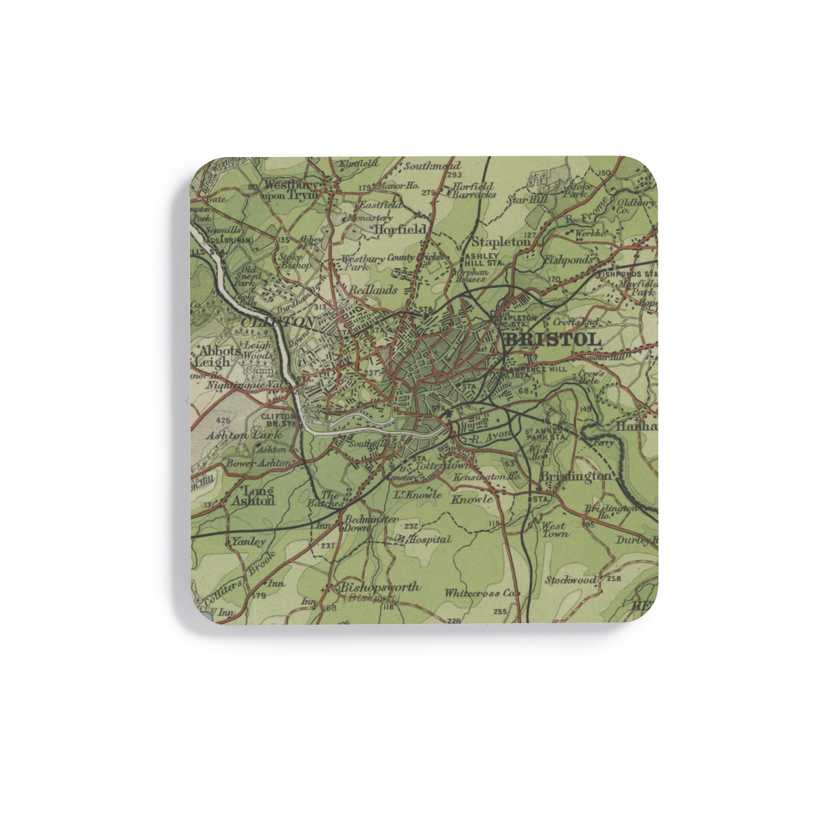 Bristol historic map coaster, Bartholomew Half-Inch, 1904 — product view 2