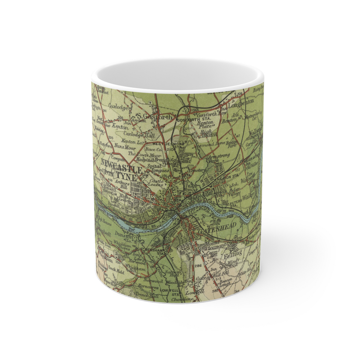 Newcastle-upon-Tyne historic map mug, Bartholomew Half-Inch, 1902 — product view 2