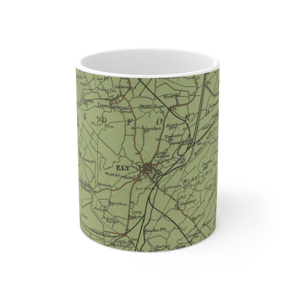 Ely historic map mug, Bartholomew Half-Inch, 1902 — product view 2
