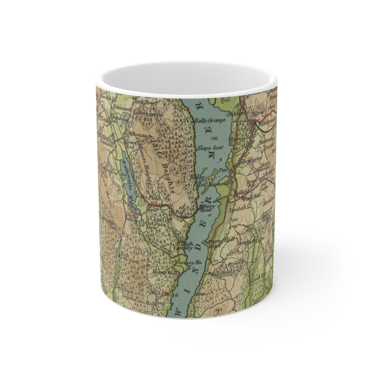 Windermere historic map mug, Bartholomew Half-Inch, 1903 — product view 2
