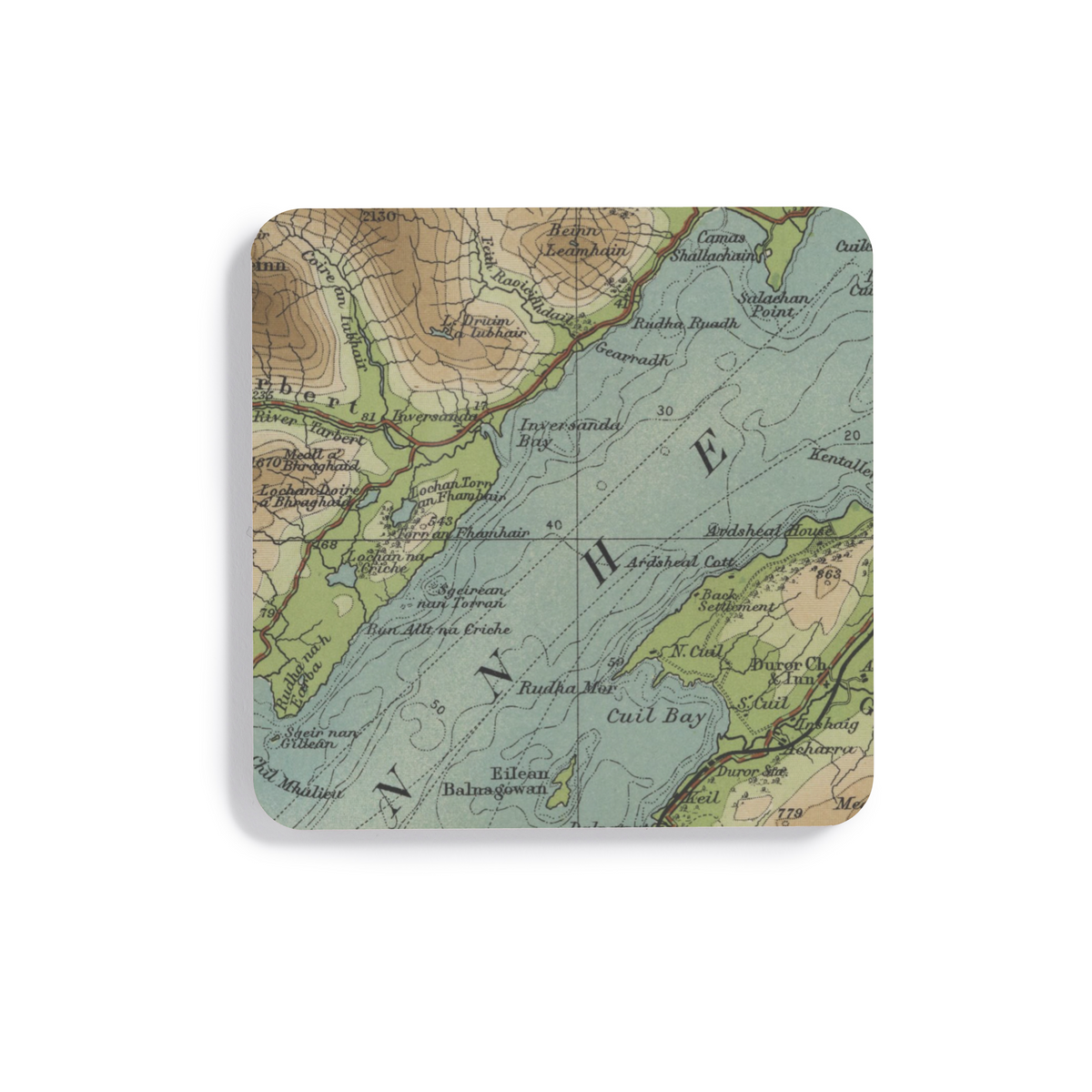 Loch Linnhe historic map coaster, Bartholomew Half-Inch, 1903 — product view 2