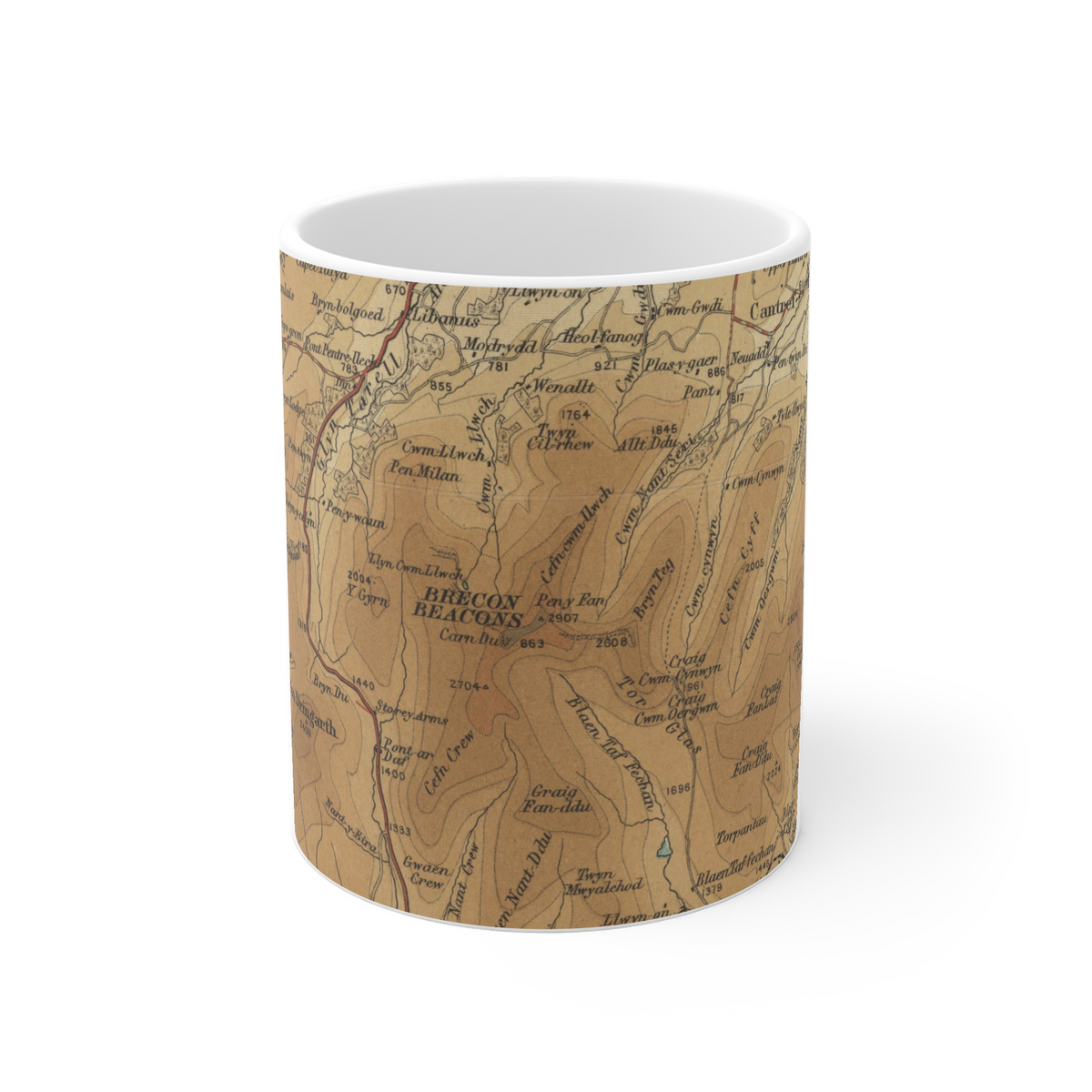 Pen y Fan historic map mug, Bartholomew Half-Inch, 1903 — product view 2