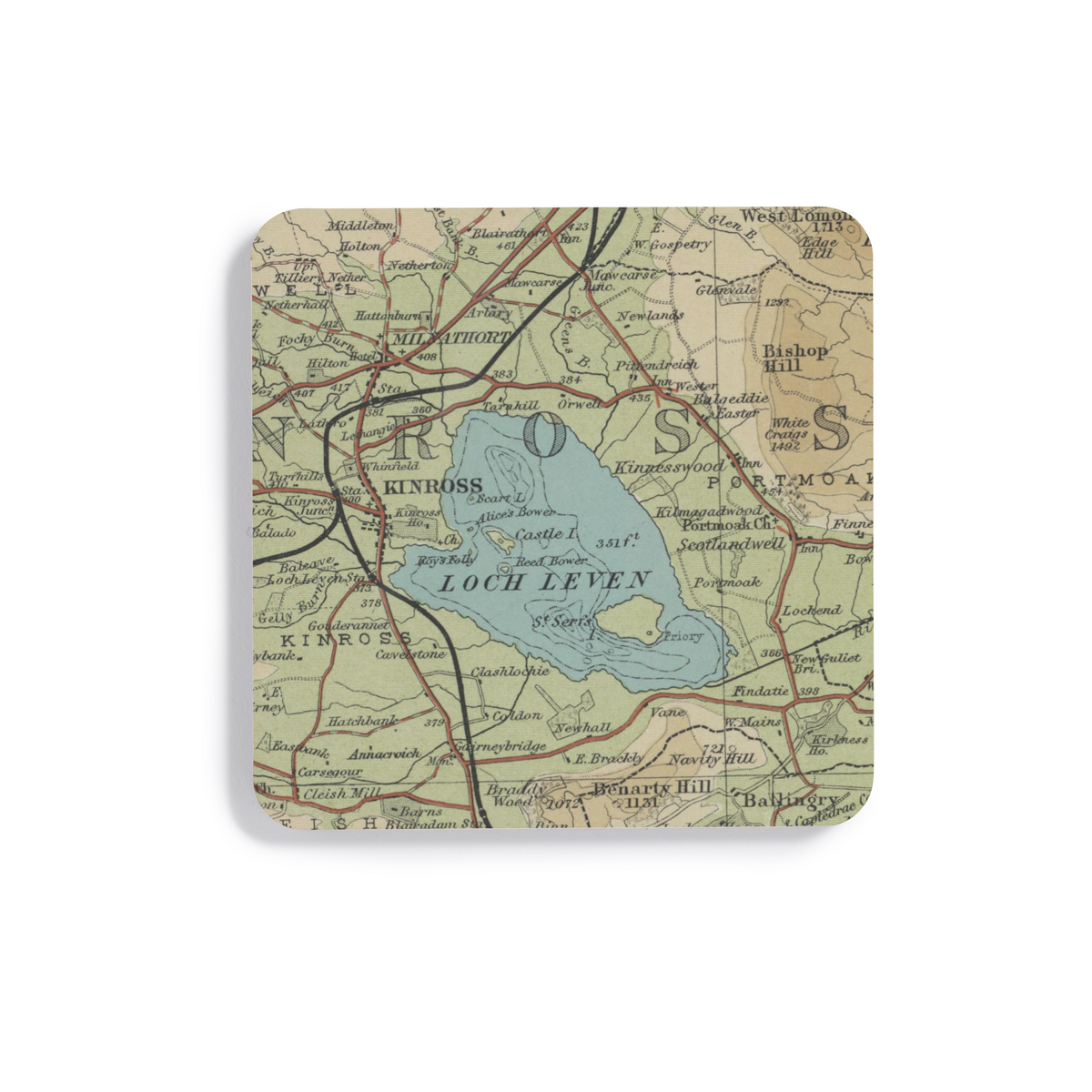 Loch Leven historic map coaster, Bartholomew Half-Inch, 1903 — product view 2
