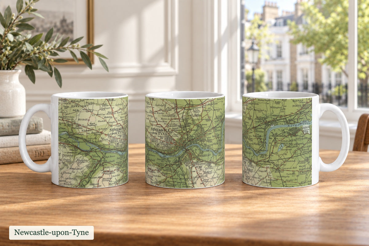 Newcastle-upon-Tyne historic map mug, Bartholomew Half-Inch, 1902 — product view 3