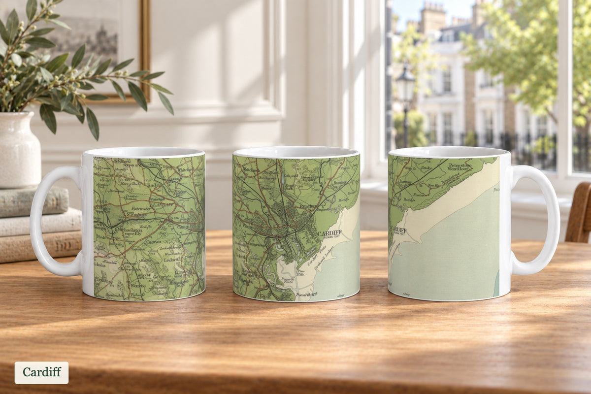 Cardiff historic map mug, Bartholomew Half-Inch, 1904 — product view 3