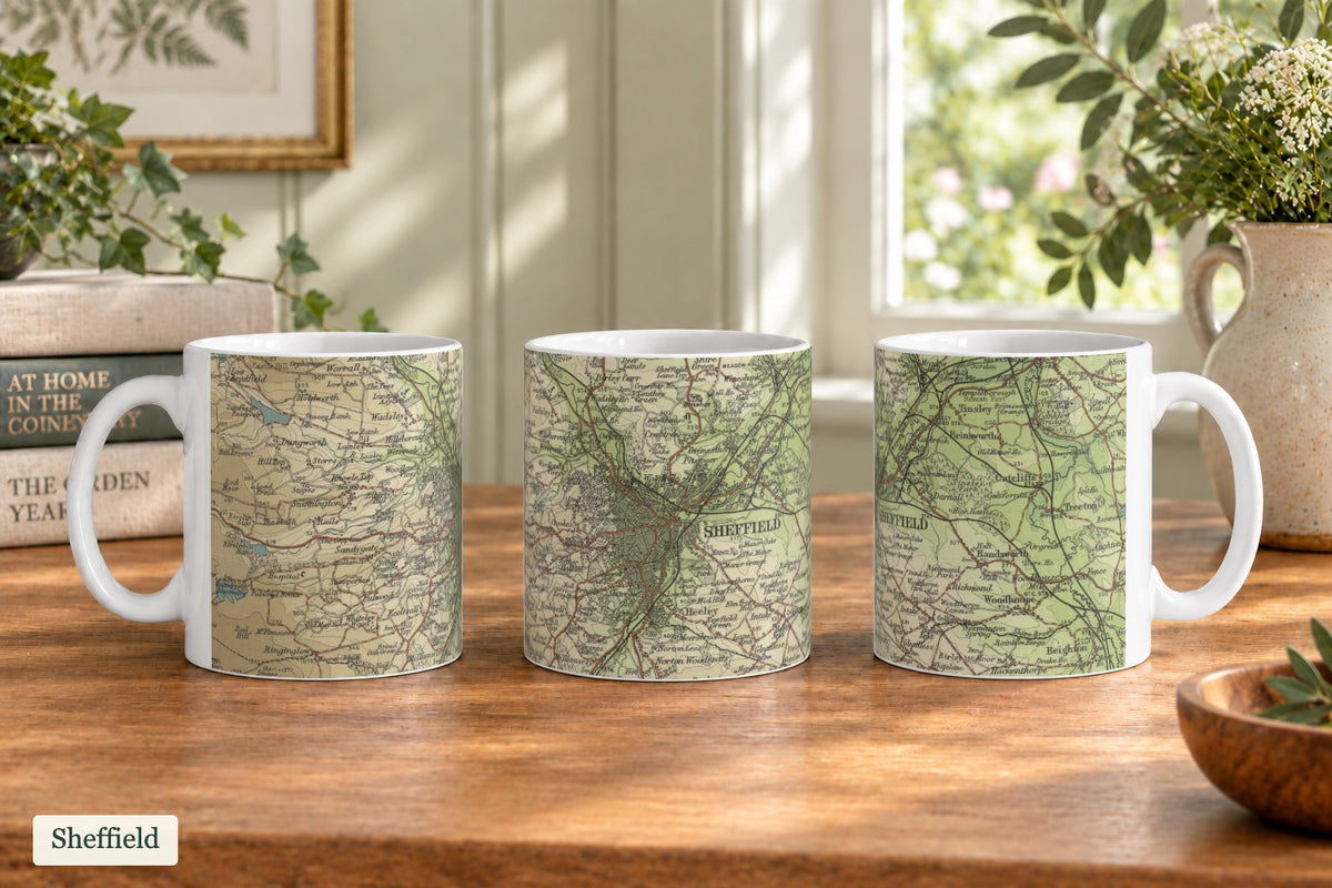 Sheffield historic map mug, Bartholomew Half-Inch, 1904 — product view 3