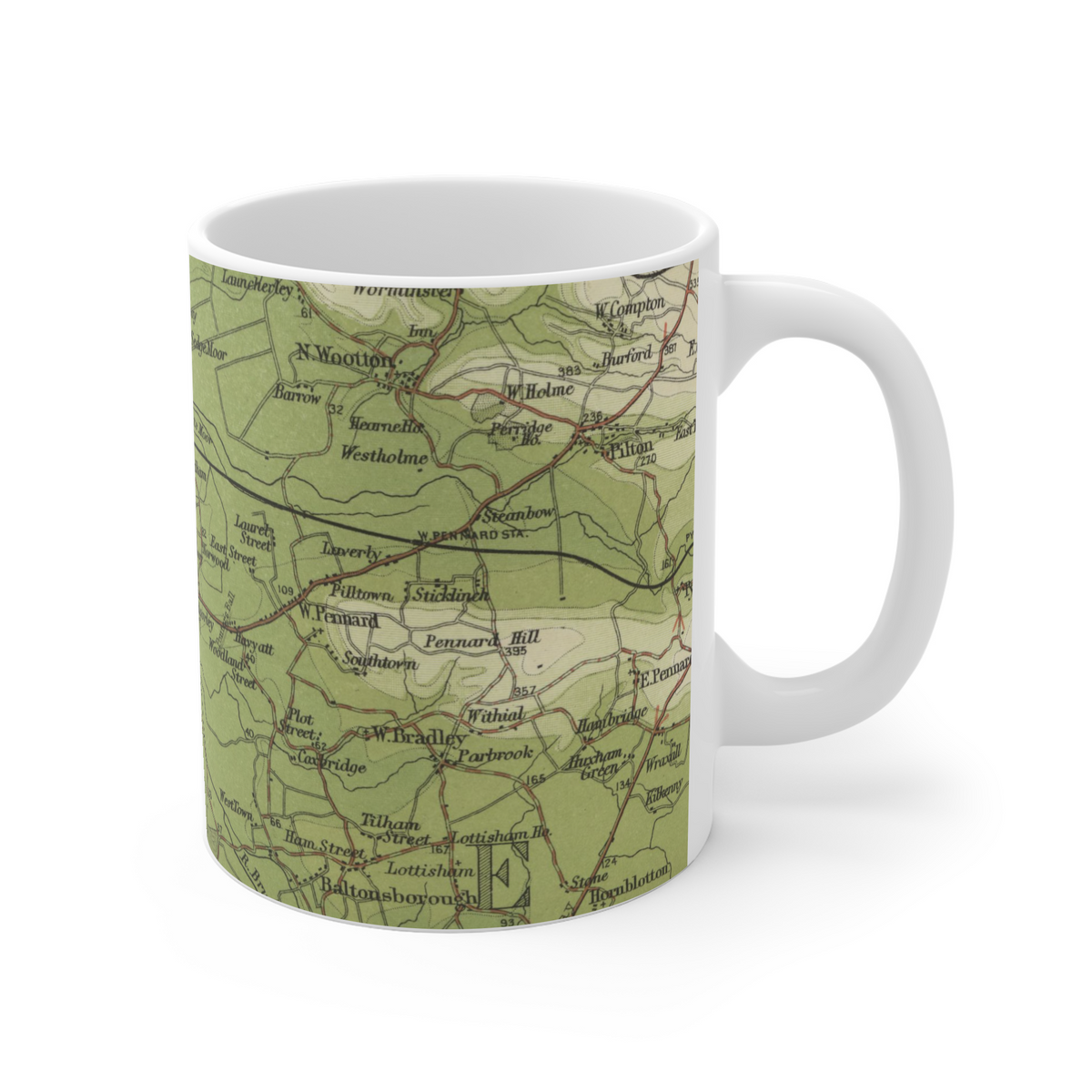 Glastonbury Tor historic map mug, Bartholomew Half-Inch, 1902 — product view 3