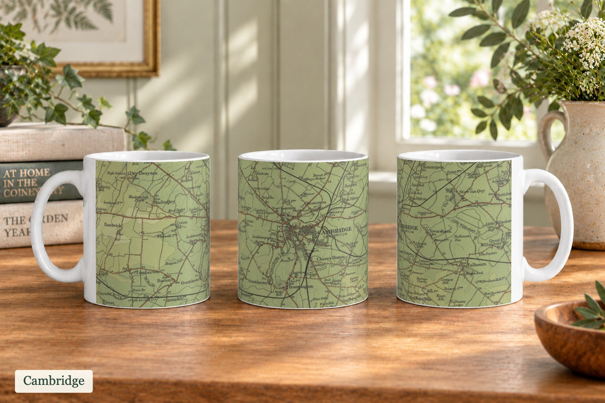 Cambridge historic map mug, Bartholomew Half-Inch, 1902 — product view 3