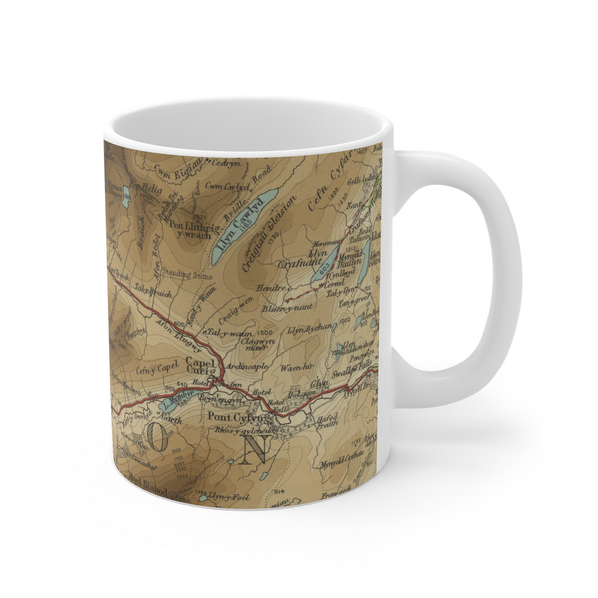 Tryfan historic map mug, Bartholomew Half-Inch, 1904 — product view 3