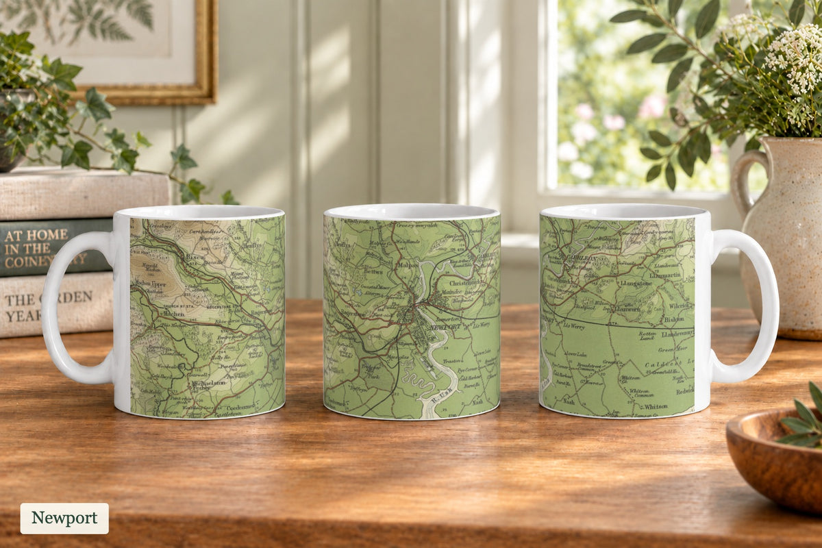 Newport historic map mug, Bartholomew Half-Inch, 1904 — product view 3