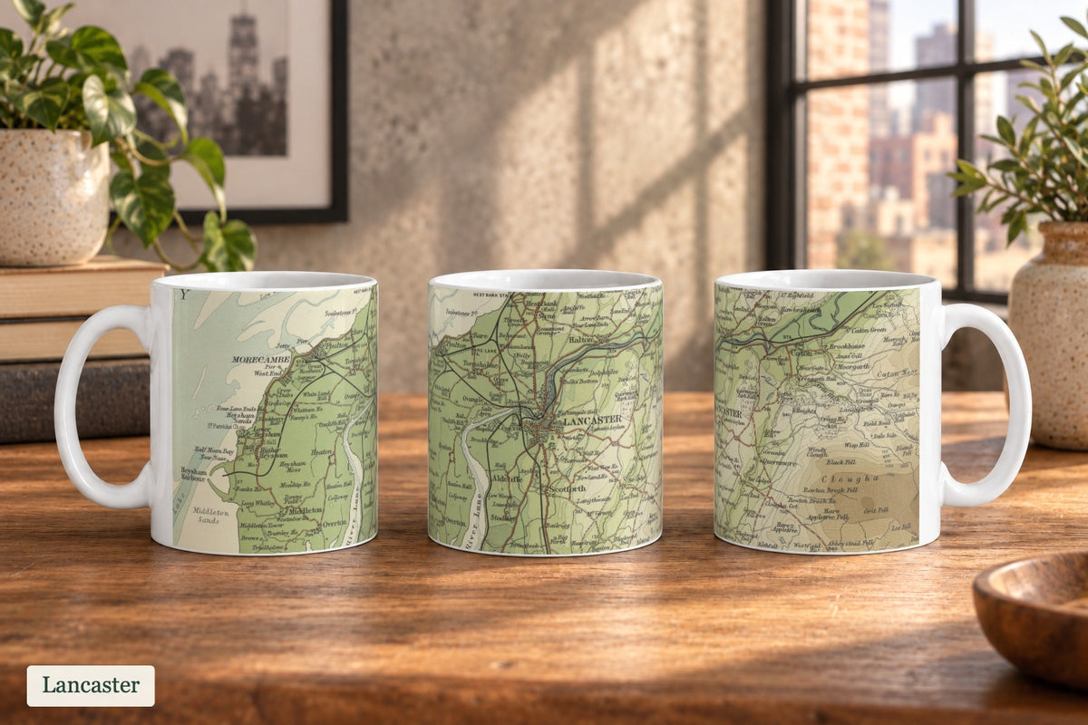 Lancaster historic map mug, Bartholomew Half-Inch, 1905 — product view 3