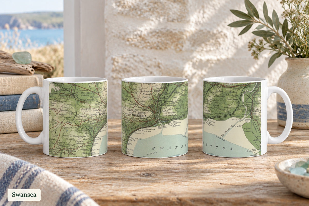 Swansea historic map mug, Bartholomew Half-Inch, 1904 — product view 3