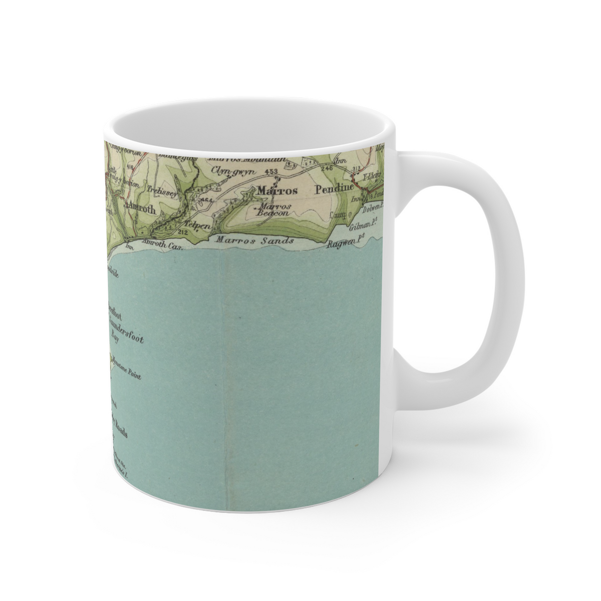 Saundersfoot historic map mug, Bartholomew Half-Inch, 1903 — product view 3
