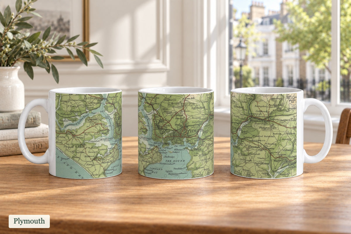 Plymouth historic map mug, Bartholomew Half-Inch, 1903 — product view 3