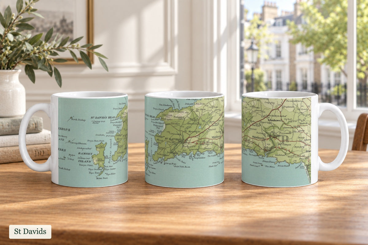 St Davids historic map mug, Bartholomew Half-Inch, 1903 — product view 3