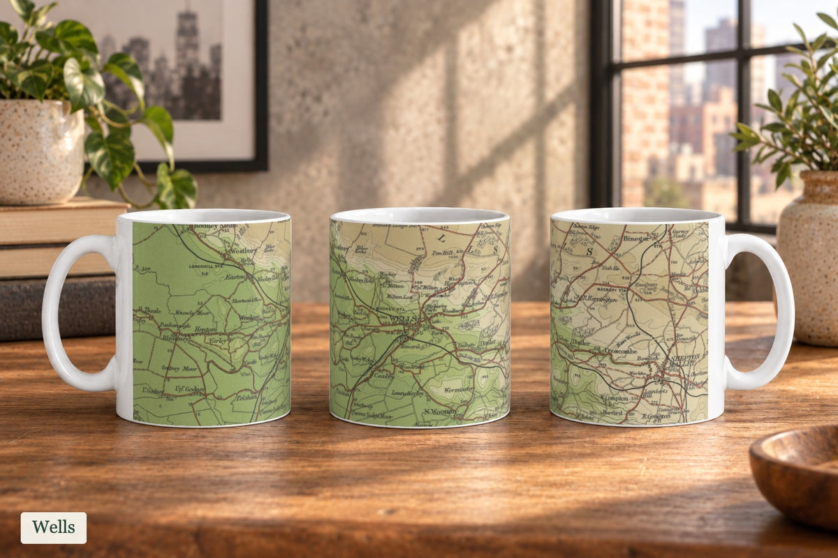 Wells historic map mug, Bartholomew Half-Inch, 1904 — product view 3