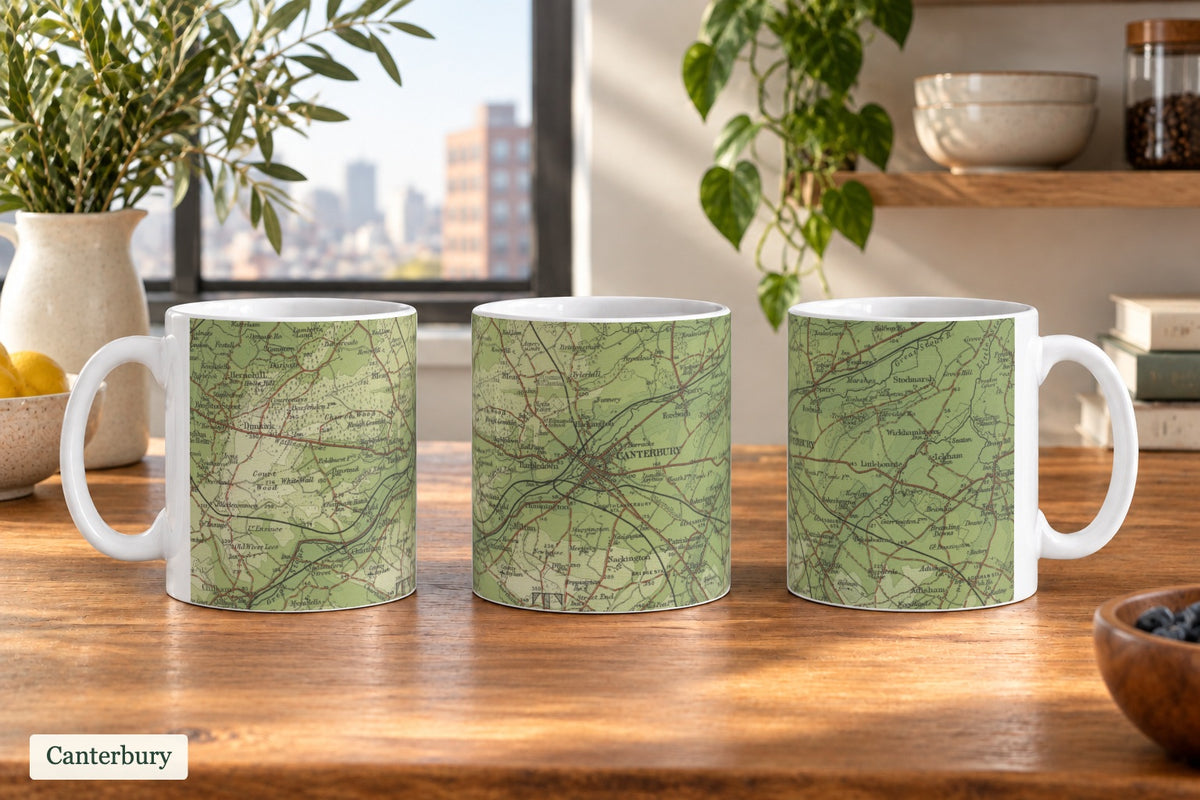 Canterbury historic map mug, Bartholomew Half-Inch, 1904 — product view 3