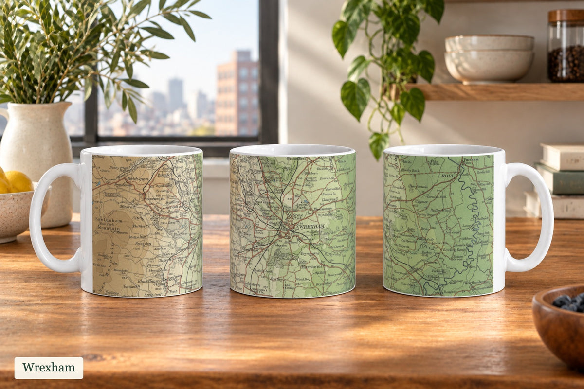 Wrexham historic map mug, Bartholomew Half-Inch, 1902 — product view 3