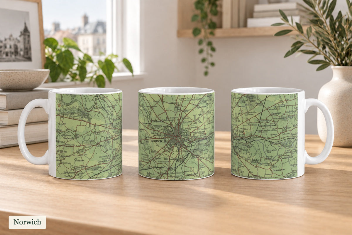 Norwich historic map mug, Bartholomew Half-Inch, 1903 — product view 3