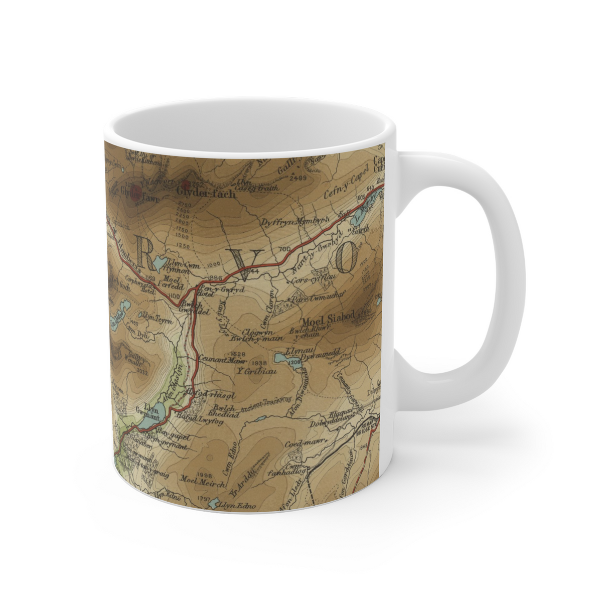 Yr Wyddfa (Snowdon) historic map mug, Bartholomew Half-Inch, 1904 — product view 3