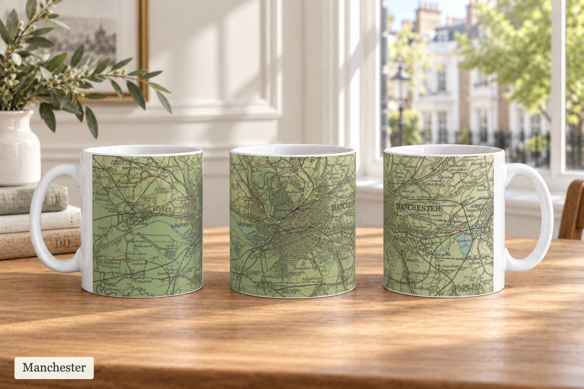 Manchester historic map mug, Bartholomew Half-Inch, 1904 — product view 3