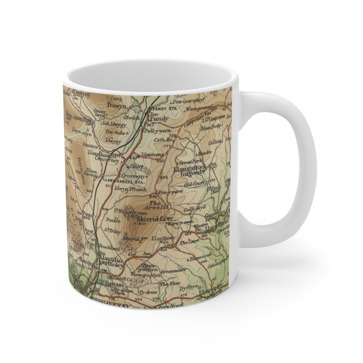 Sugar Loaf / Pen y Fal historic map mug, Bartholomew Half-Inch, 1902 — product view 3