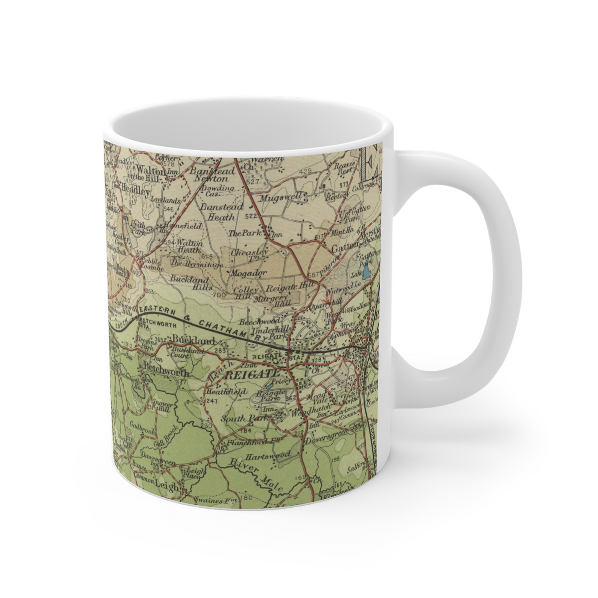 Box Hill historic map mug, Bartholomew Half-Inch, 1903 — product view 3