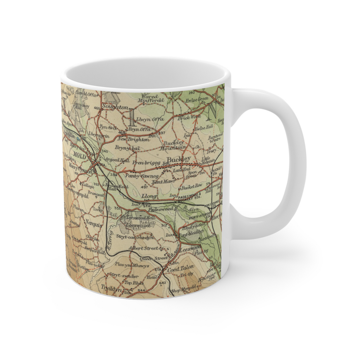Moel Famau historic map mug, Bartholomew Half-Inch, 1902 — product view 3