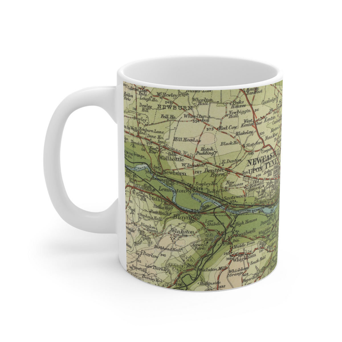 Newcastle-upon-Tyne historic map mug, Bartholomew Half-Inch, 1902 — product view 4