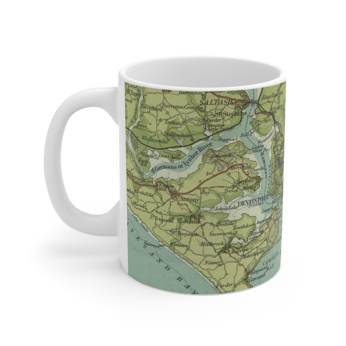 Plymouth historic map mug, Bartholomew Half-Inch, 1903 — product view 4