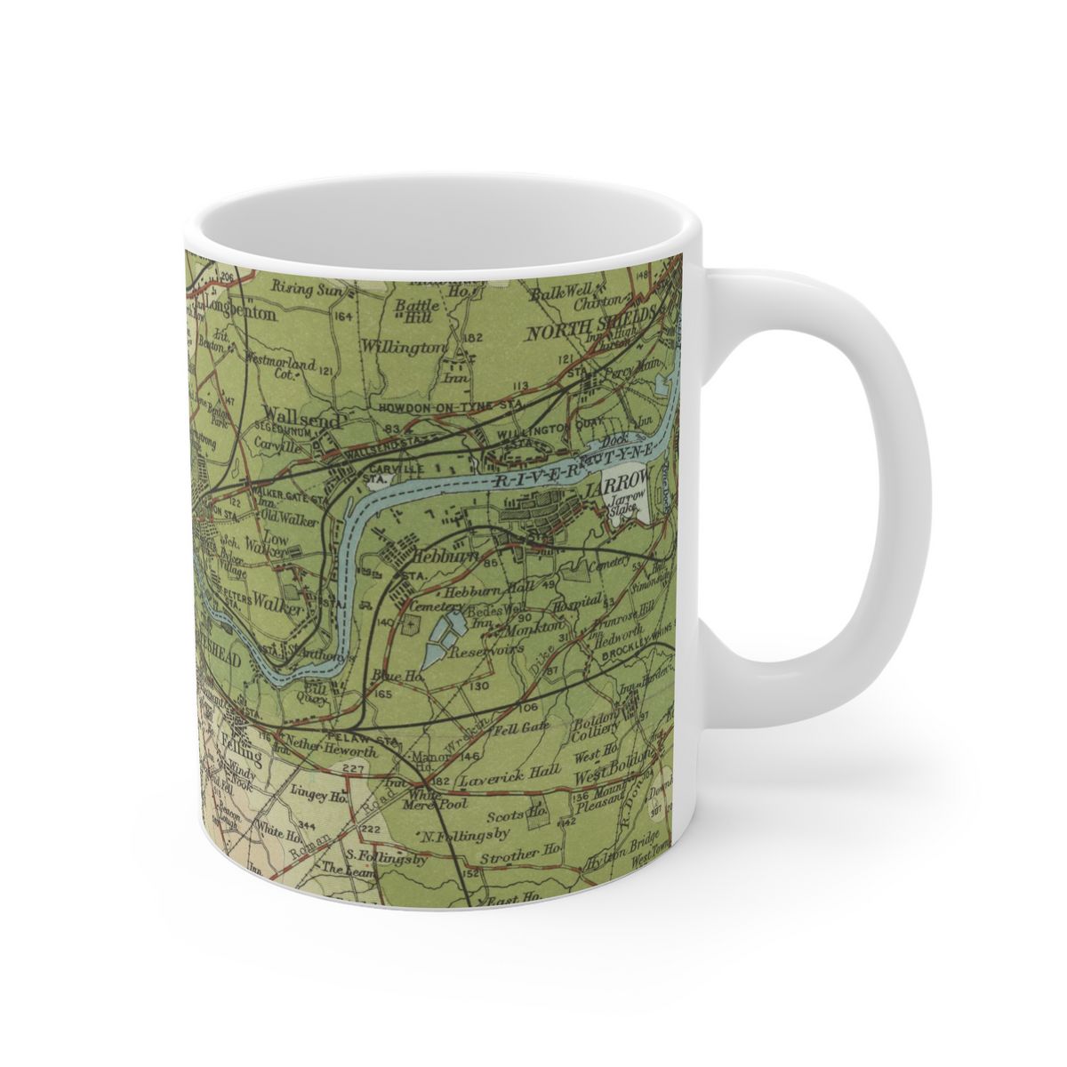 Newcastle-upon-Tyne historic map mug, Bartholomew Half-Inch, 1902 — product view 5