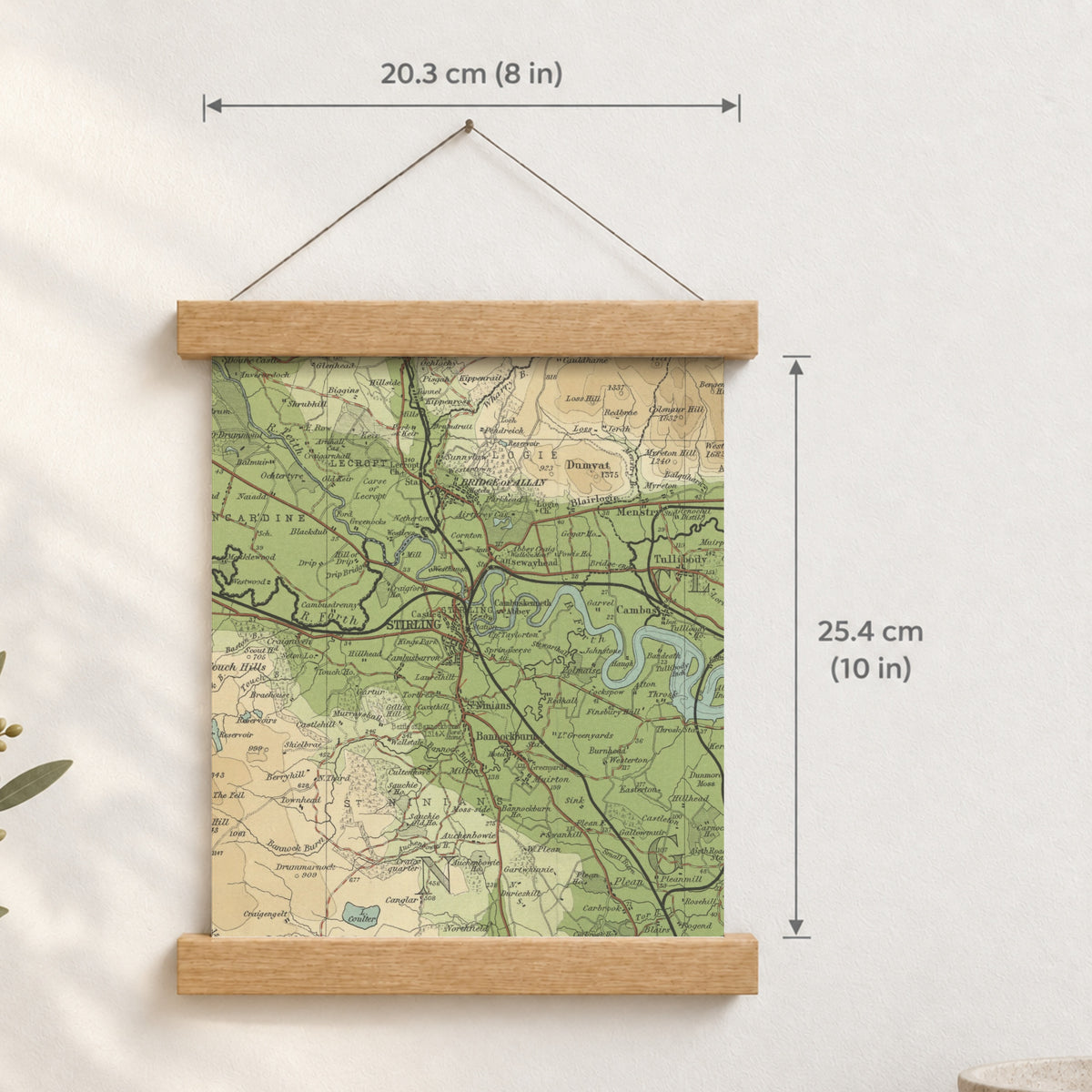 Stirling historic map print, Bartholomew Half-Inch, 1903 — 8 × 10 in · portrait, Canvas, black hanger and Canvas, natural oak hanger and Canvas, white hanger and Fine art paper, black hanger and Fine art paper, natural oak hanger and Fine art paper, no hanger and Fine art paper, white hanger, hanger front mockup