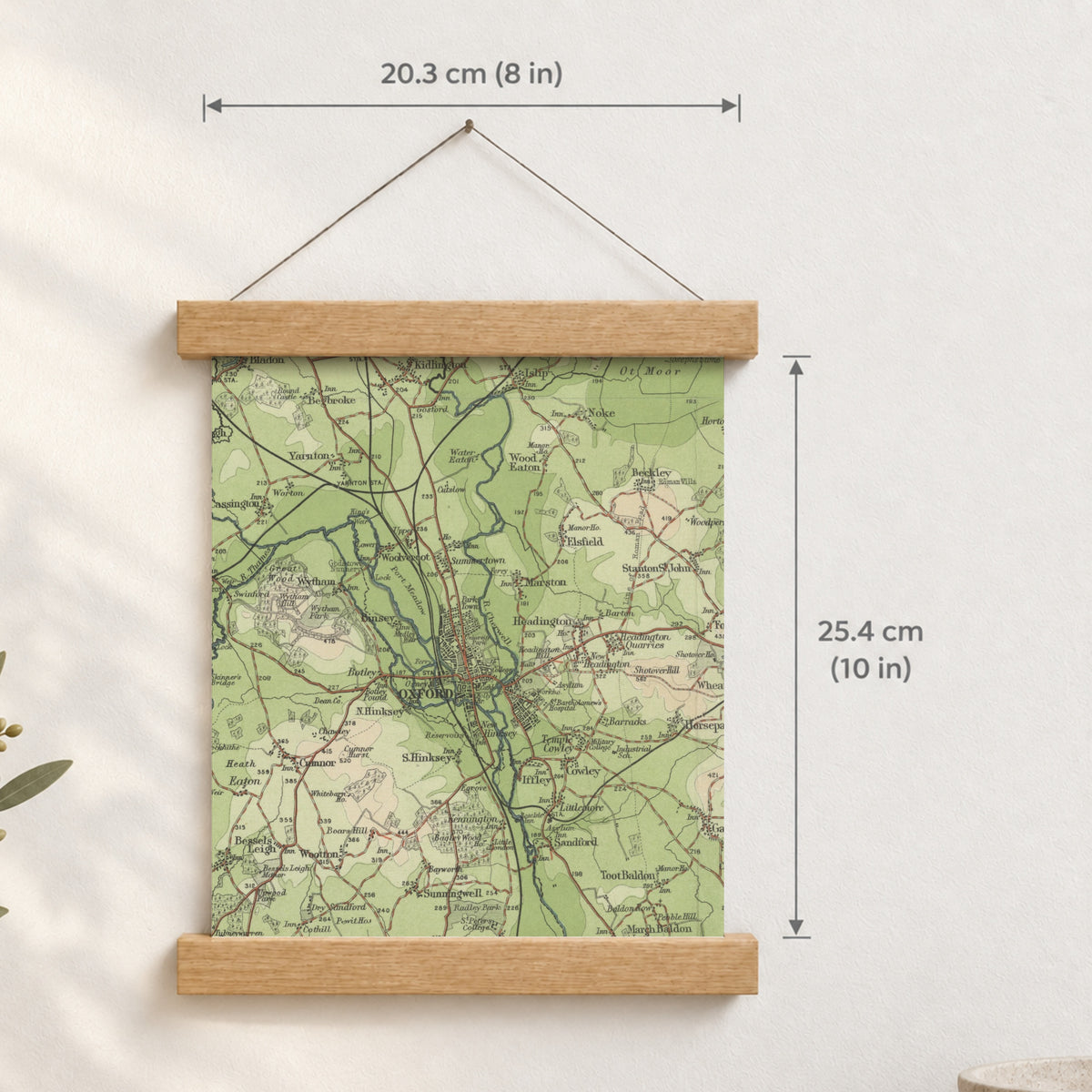 Oxford historic map print, Bartholomew Half-Inch, 1903 — 8 × 10 in · portrait, Canvas, black hanger and Canvas, natural oak hanger and Canvas, white hanger and Fine art paper, black hanger and Fine art paper, natural oak hanger and Fine art paper, no hanger and Fine art paper, white hanger, hanger front mockup