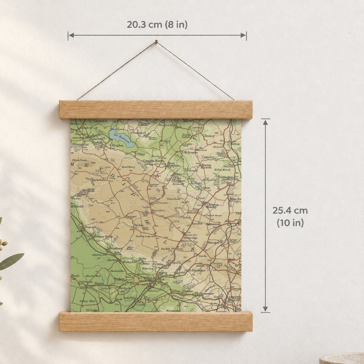 Wells historic map print, Bartholomew Half-Inch, 1904 — 8 × 10 in · portrait, Canvas, black hanger and Canvas, natural oak hanger and Canvas, white hanger and Fine art paper, black hanger and Fine art paper, natural oak hanger and Fine art paper, no hanger and Fine art paper, white hanger, hanger front mockup
