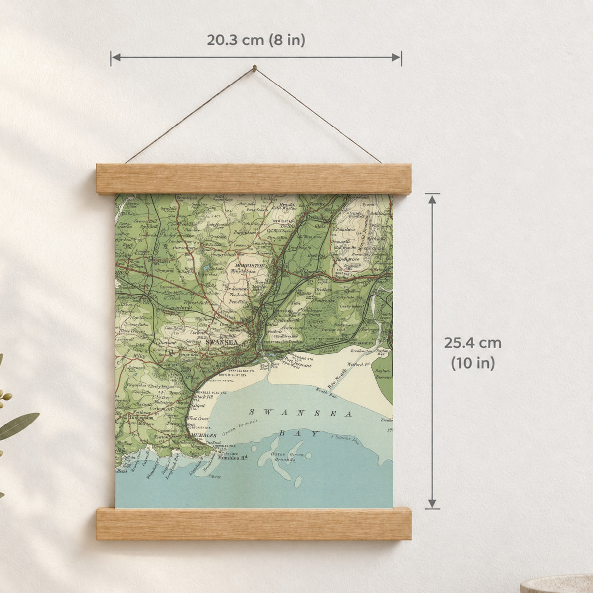Swansea historic map print, Bartholomew Half-Inch, 1904 — 8 × 10 in · portrait, Canvas, black hanger and Canvas, natural oak hanger and Canvas, white hanger and Fine art paper, black hanger and Fine art paper, natural oak hanger and Fine art paper, no hanger and Fine art paper, white hanger, hanger front mockup