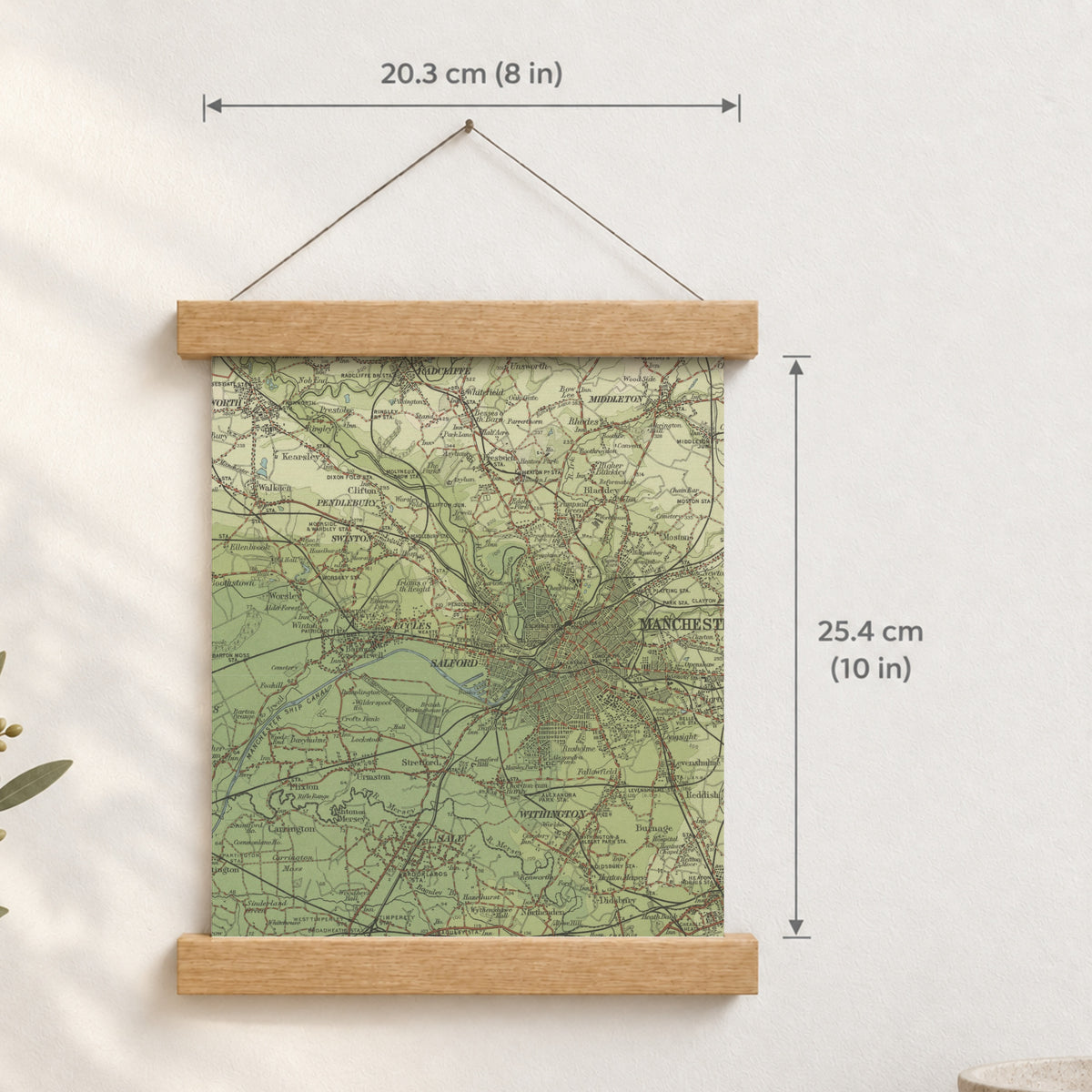 Salford historic map print, Bartholomew Half-Inch, 1904 — 8 × 10 in · portrait, Canvas, black hanger and Canvas, natural oak hanger and Canvas, white hanger and Fine art paper, black hanger and Fine art paper, natural oak hanger and Fine art paper, no hanger and Fine art paper, white hanger, hanger front mockup