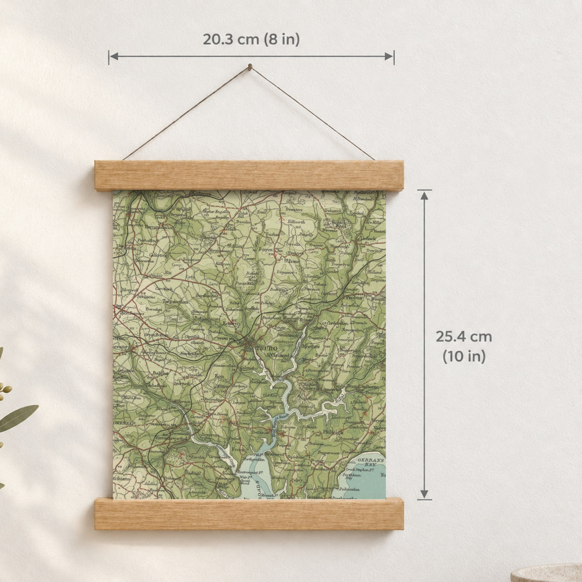 Truro historic map print, Bartholomew Half-Inch, 1903 — 8 × 10 in · portrait, Canvas, black hanger and Canvas, natural oak hanger and Canvas, white hanger and Fine art paper, black hanger and Fine art paper, natural oak hanger and Fine art paper, no hanger and Fine art paper, white hanger, hanger front mockup