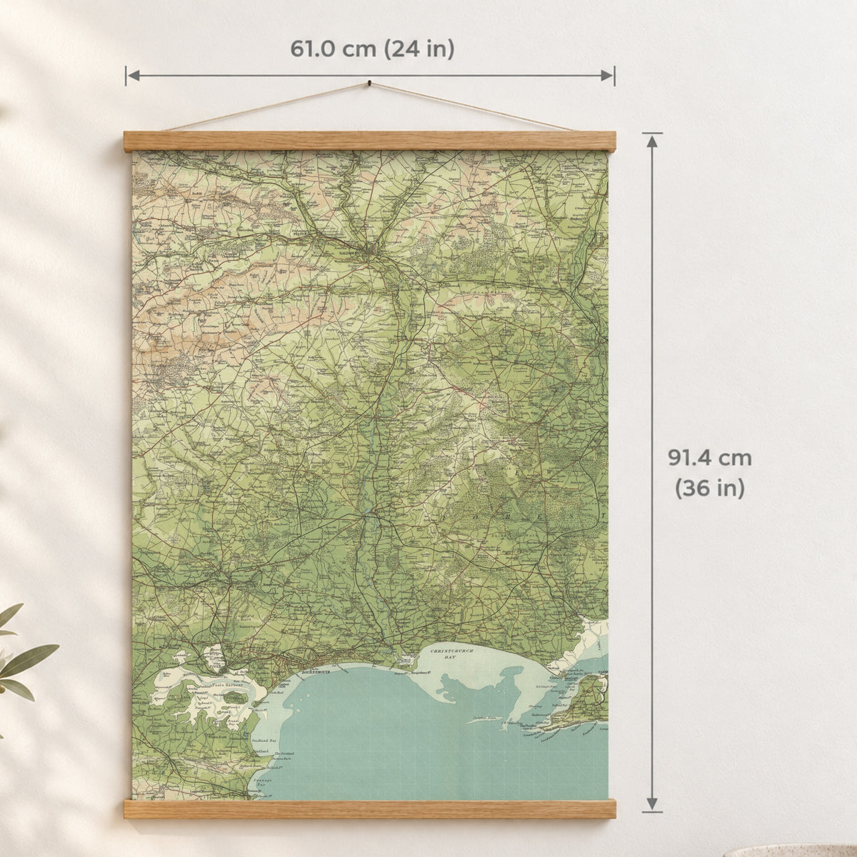 Salisbury historic map print, Bartholomew Half-Inch, 1902 — 24 × 36 in · portrait, Canvas, black hanger and Canvas, natural oak hanger and Canvas, white hanger and Fine art paper, black hanger and Fine art paper, natural oak hanger and Fine art paper, no hanger and Fine art paper, white hanger, hanger front mockup