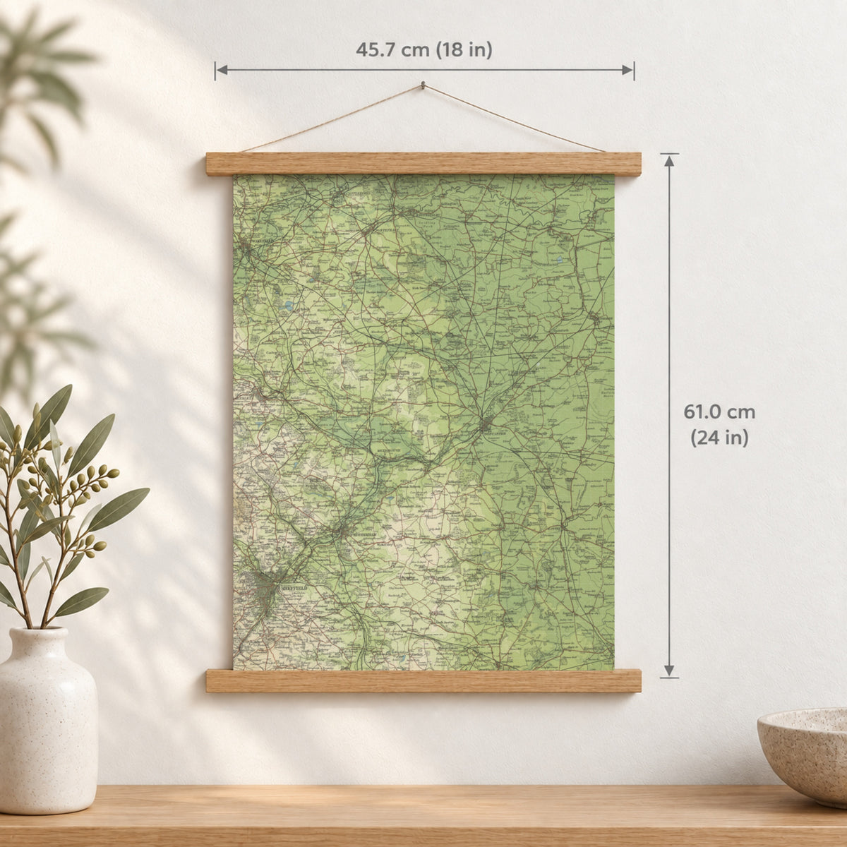 Doncaster historic map print, Bartholomew Half-Inch, 1904 — 18 × 24 in · portrait, Canvas, black hanger and Canvas, natural oak hanger and Canvas, white hanger and Fine art paper, black hanger and Fine art paper, natural oak hanger and Fine art paper, no hanger and Fine art paper, white hanger, hanger front mockup