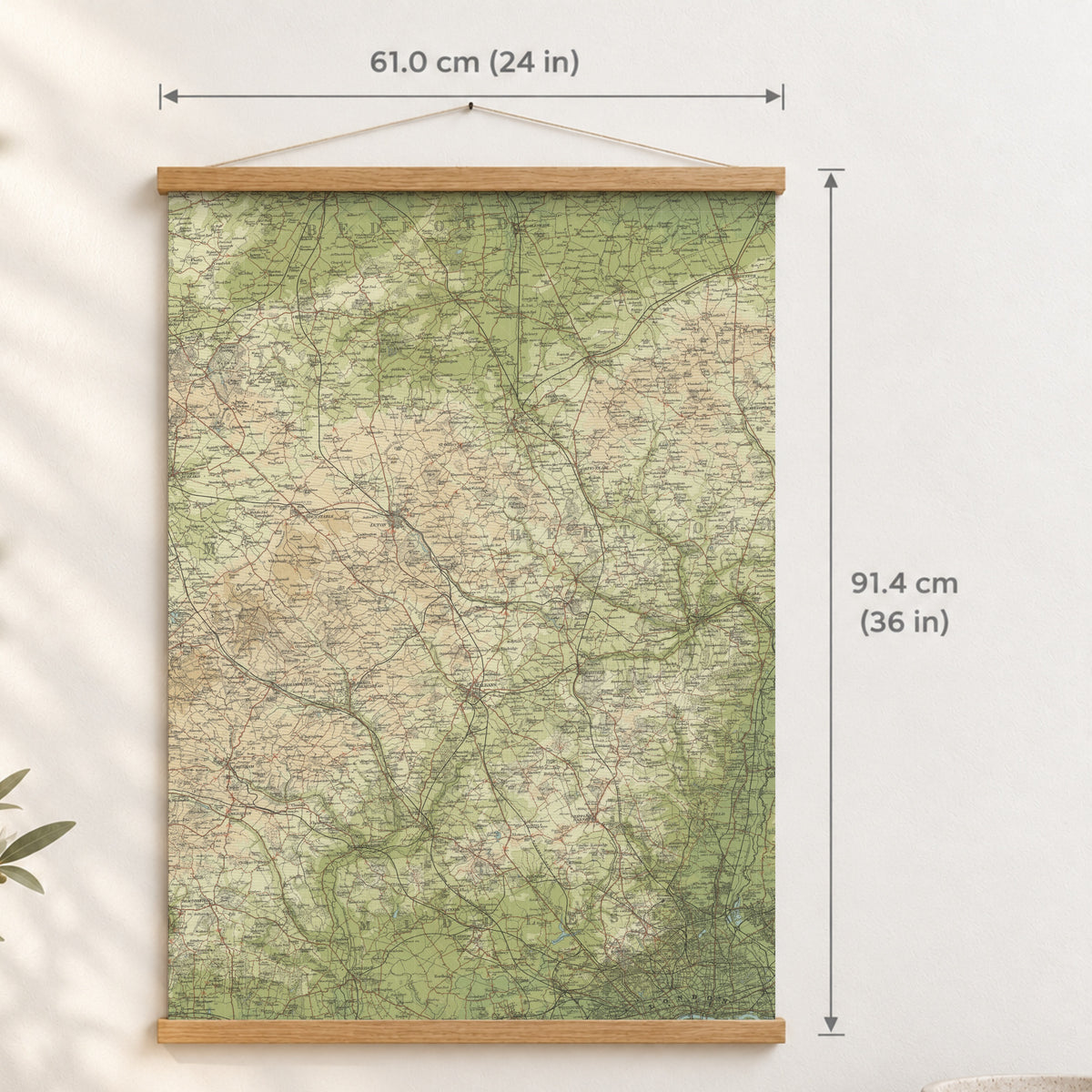St Albans historic map print, Bartholomew Half-Inch, 1903 — 24 × 36 in · portrait, Canvas, black hanger and Canvas, natural oak hanger and Canvas, white hanger and Fine art paper, black hanger and Fine art paper, natural oak hanger and Fine art paper, no hanger and Fine art paper, white hanger, hanger front mockup