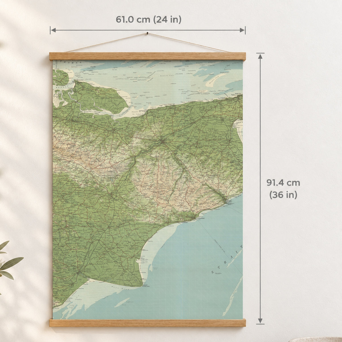 Canterbury historic map print, Bartholomew Half-Inch, 1904 — 24 × 36 in · portrait, Canvas, black hanger and Canvas, natural oak hanger and Canvas, white hanger and Fine art paper, black hanger and Fine art paper, natural oak hanger and Fine art paper, no hanger and Fine art paper, white hanger, hanger front mockup