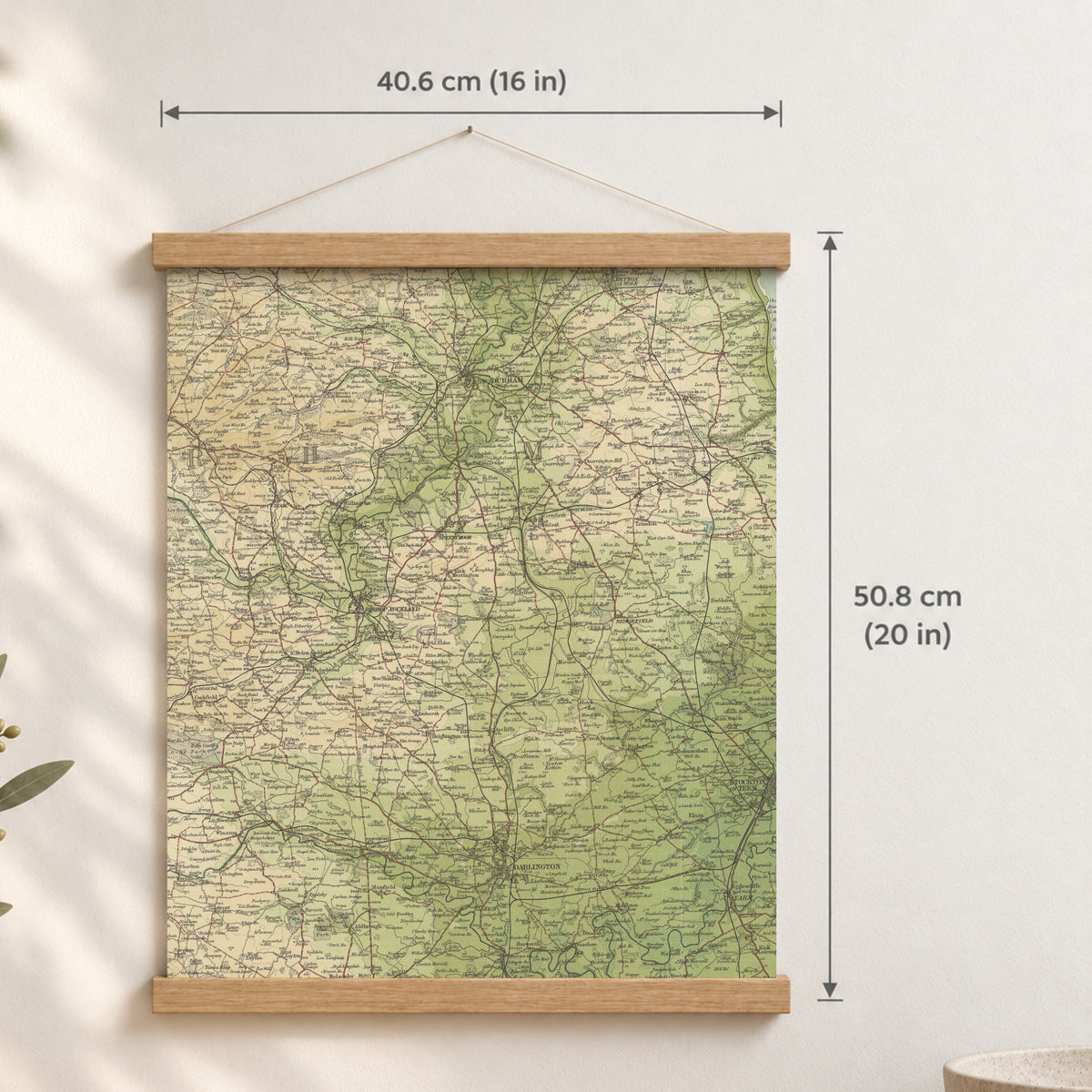 Durham historic map print, Bartholomew Half-Inch, 1904 — 16 × 20 in · portrait, Canvas, black hanger and Canvas, natural oak hanger and Canvas, white hanger and Fine art paper, black hanger and Fine art paper, natural oak hanger and Fine art paper, no hanger and Fine art paper, white hanger, hanger front mockup