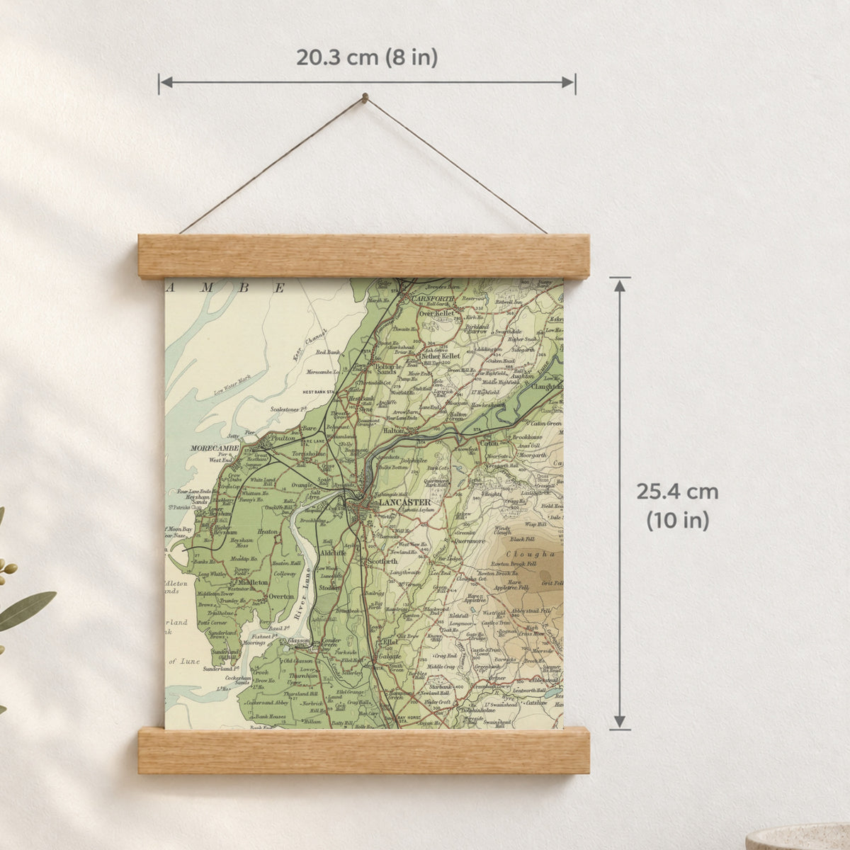 Lancaster historic map print, Bartholomew Half-Inch, 1905 — 8 × 10 in · portrait, Canvas, black hanger and Canvas, natural oak hanger and Canvas, white hanger and Fine art paper, black hanger and Fine art paper, natural oak hanger and Fine art paper, no hanger and Fine art paper, white hanger, hanger front mockup
