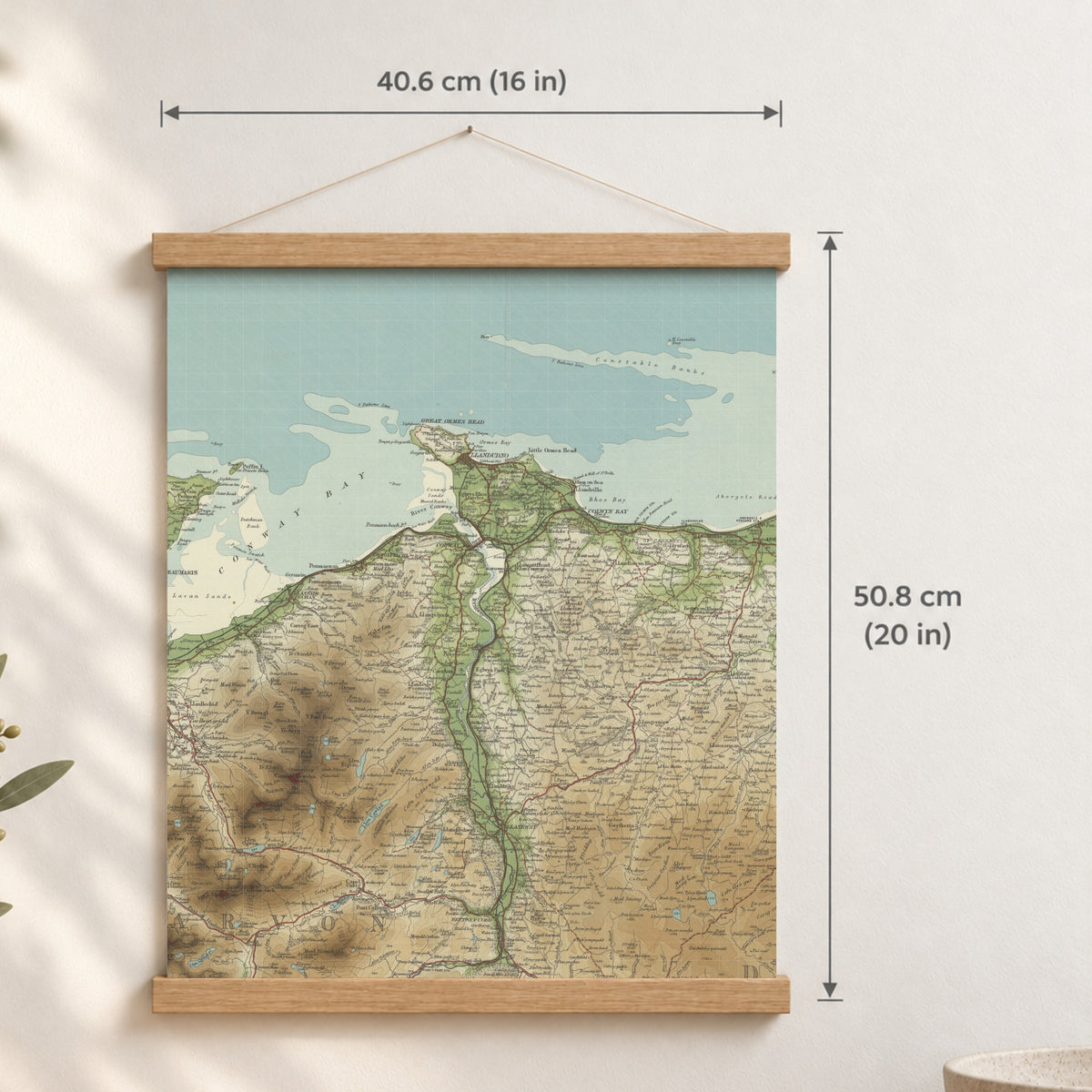 Llandudno historic map print, Bartholomew Half-Inch, 1904 — 16 × 20 in · portrait, Canvas, black hanger and Canvas, natural oak hanger and Canvas, white hanger and Fine art paper, black hanger and Fine art paper, natural oak hanger and Fine art paper, no hanger and Fine art paper, white hanger, hanger front mockup