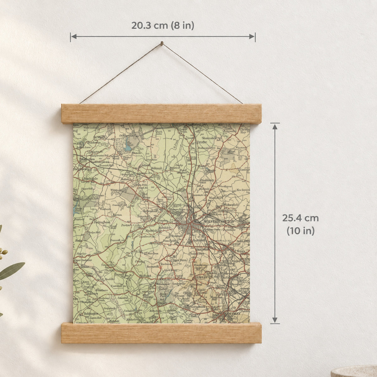 Wolverhampton historic map print, Bartholomew Half-Inch, 1903 — 8 × 10 in · portrait, Canvas, black hanger and Canvas, natural oak hanger and Canvas, white hanger and Fine art paper, black hanger and Fine art paper, natural oak hanger and Fine art paper, no hanger and Fine art paper, white hanger, hanger front mockup