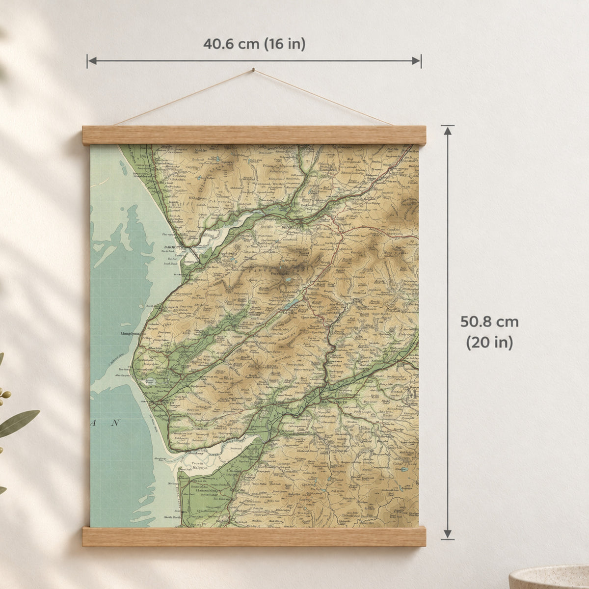 Barmouth historic map print, Bartholomew Half-Inch, 1905 — 16 × 20 in · portrait, Canvas, black hanger and Canvas, natural oak hanger and Canvas, white hanger and Fine art paper, black hanger and Fine art paper, natural oak hanger and Fine art paper, no hanger and Fine art paper, white hanger, hanger front mockup