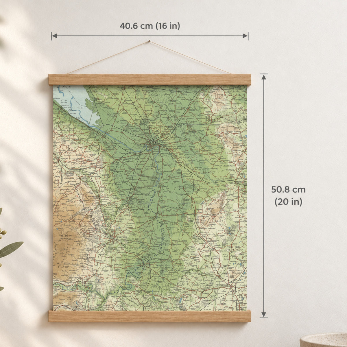 Chester historic map print, Bartholomew Half-Inch, 1902 — 16 × 20 in · portrait, Canvas, black hanger and Canvas, natural oak hanger and Canvas, white hanger and Fine art paper, black hanger and Fine art paper, natural oak hanger and Fine art paper, no hanger and Fine art paper, white hanger, hanger front mockup