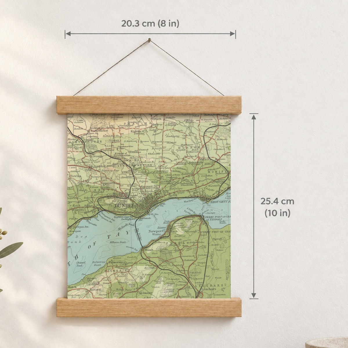 Dundee historic map print, Bartholomew Half-Inch, 1903 — 8 × 10 in · portrait, Canvas, black hanger and Canvas, natural oak hanger and Canvas, white hanger and Fine art paper, black hanger and Fine art paper, natural oak hanger and Fine art paper, no hanger and Fine art paper, white hanger, hanger front mockup
