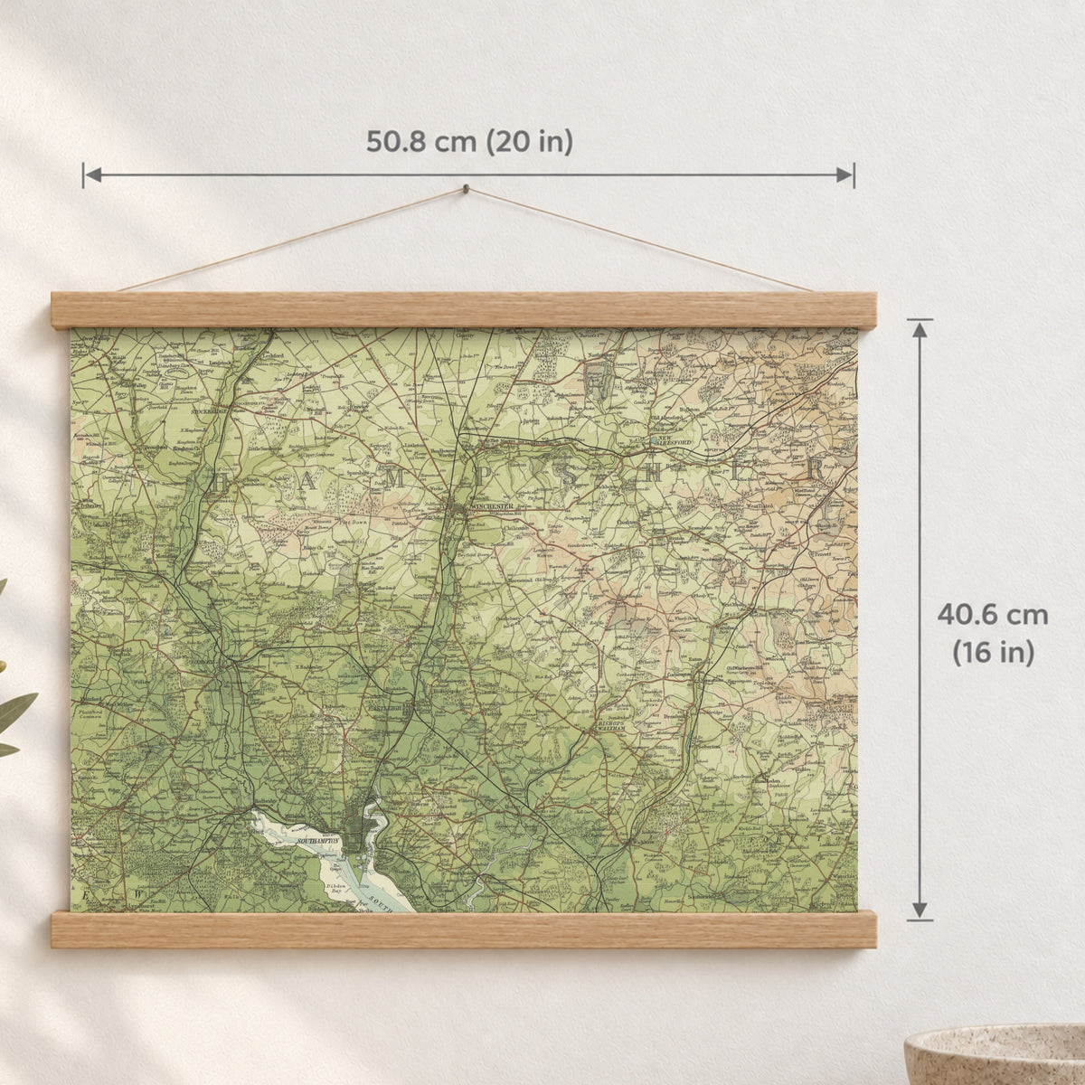Winchester historic map print, Bartholomew Half-Inch, 1902 — 20 × 16 in · landscape, Canvas, black hanger and Canvas, natural oak hanger and Canvas, white hanger and Fine art paper, black hanger and Fine art paper, natural oak hanger and Fine art paper, no hanger and Fine art paper, white hanger, hanger front mockup