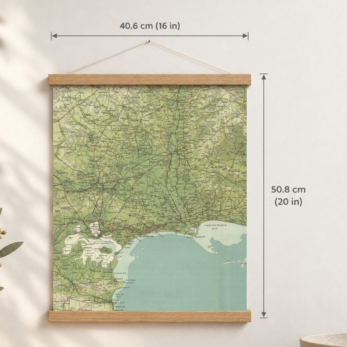 Bournemouth historic map print, Bartholomew Half-Inch, 1902 — 16 × 20 in · portrait, Canvas, black hanger and Canvas, natural oak hanger and Canvas, white hanger and Fine art paper, black hanger and Fine art paper, natural oak hanger and Fine art paper, no hanger and Fine art paper, white hanger, hanger front mockup